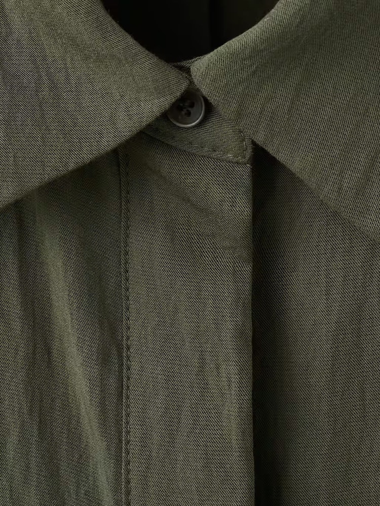 Mango Khaki Green Belted Long Sleeved Shirt Maxi Dress - Image 6 of 6