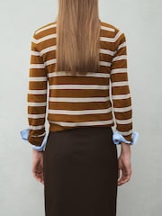 Mango Brown Stripe Long Sleeve Polo Cardigan - Image 4 of 6