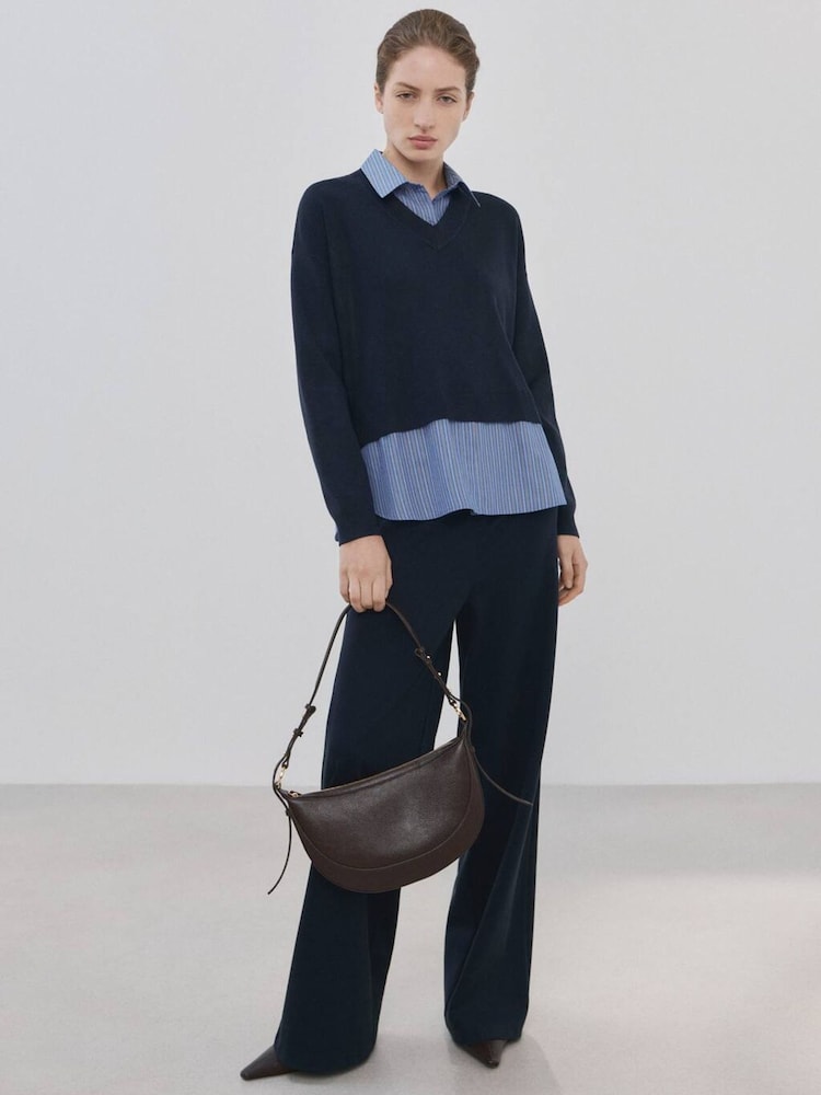 Mango Blue V-Neck Long Sleeve Jumper - Image 1 of 6