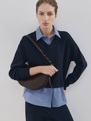 Mango Blue V-Neck Long Sleeve Jumper - Image 3 of 6