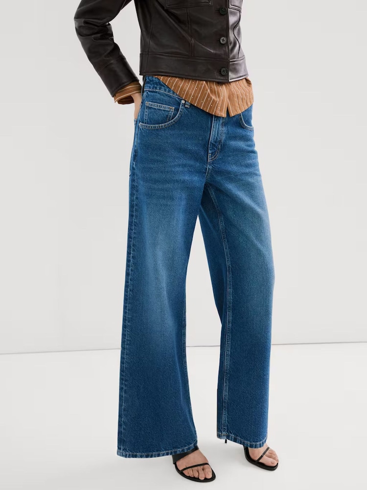 Mango Blue Low Waisted Relaxed Straight Leg Jeans - Image 1 of 6