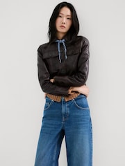 Mango Blue Low Waisted Relaxed Straight Leg Jeans - Image 4 of 6