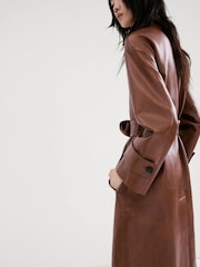 Mango Brown Faux Leather Belted Trench Coat - Image 3 of 7