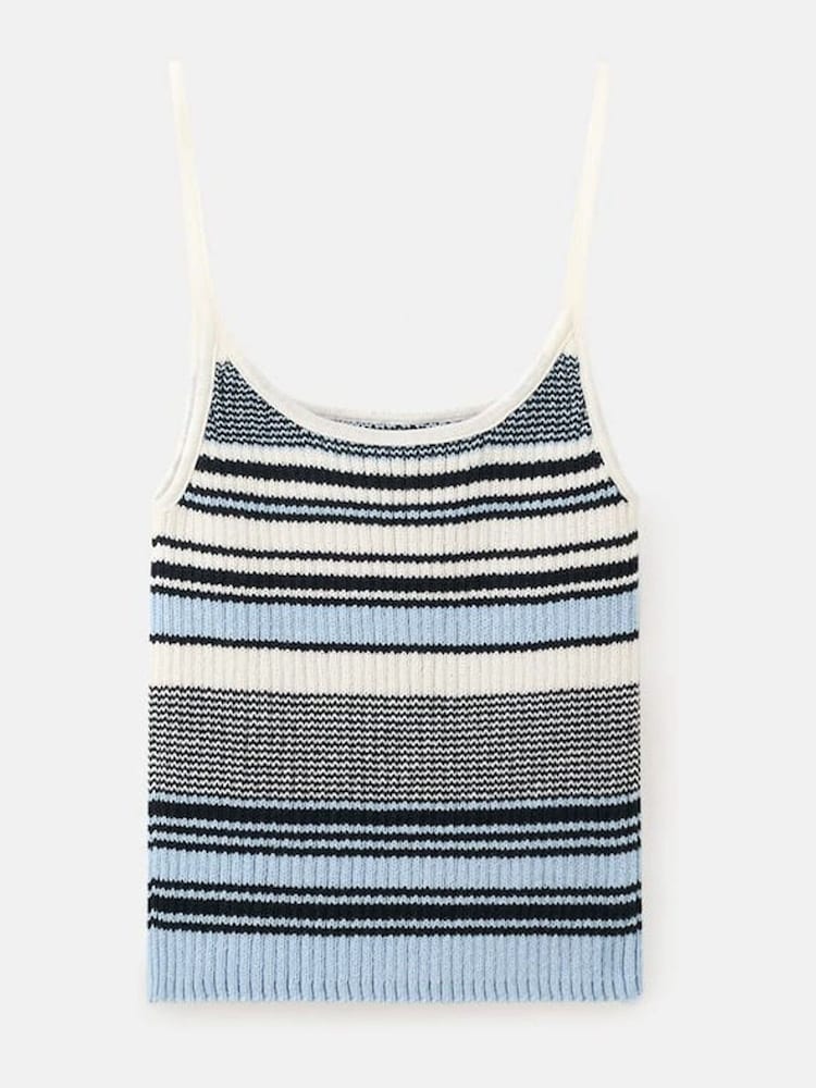 Mango Blue Thin Strap Stripe Vest Top - Image 1 of 2