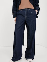 Mango Blue High-Waisted Wide Leg Jeans With Stitching - Image 1 of 5