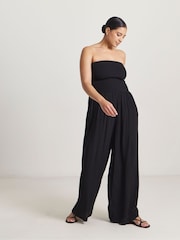 Μαύρο Leaf Print - Ολόσωμη φόρμα θαλάσσης Simply Be Shirred Bandeau με στάμπα - Εικόνα 3 του 4