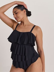 Simply Be Black Magisculpt Ruffle Tummy Control Bandeau Swimsuit - Image 3 of 4