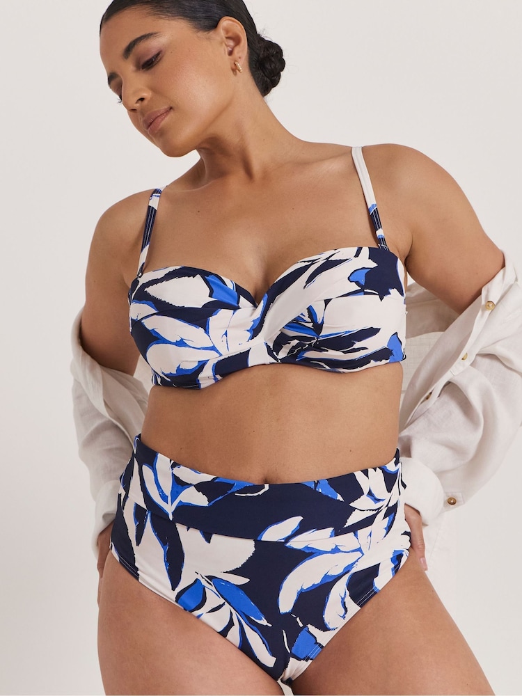 Simply Be Blue/White Magisculpt Fold Over Classic Bikini Breif - Image 1 of 4
