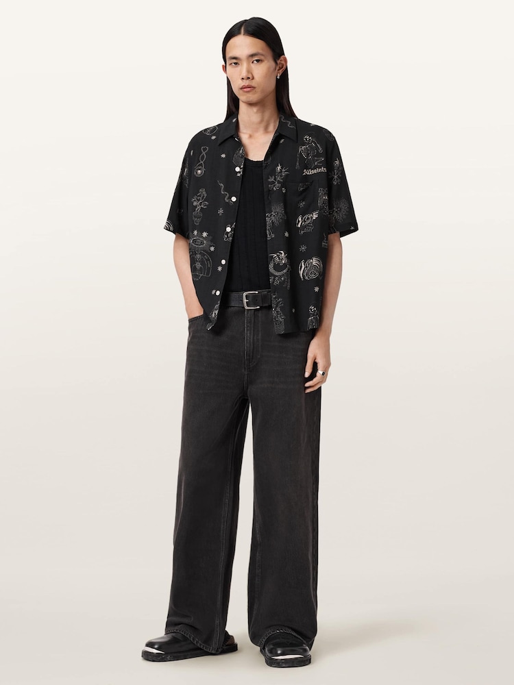 AllSaints Black Terra Short Sleeve Shirt - Image 2 of 5