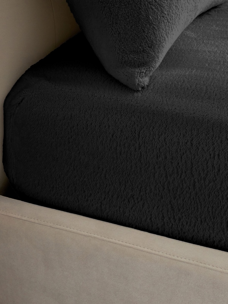 Grey Charcoal Teddy Fleece Extra Deep Fitted Sheet - Image 2 of 2 Grey Charcoal Teddy Fleece Extra Deep Fitted Sheet - Image 2 of 2