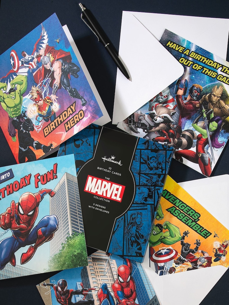 Hallmark Blue 10 Pack Marvel Cards In 5 Designs - Image 1 of 4