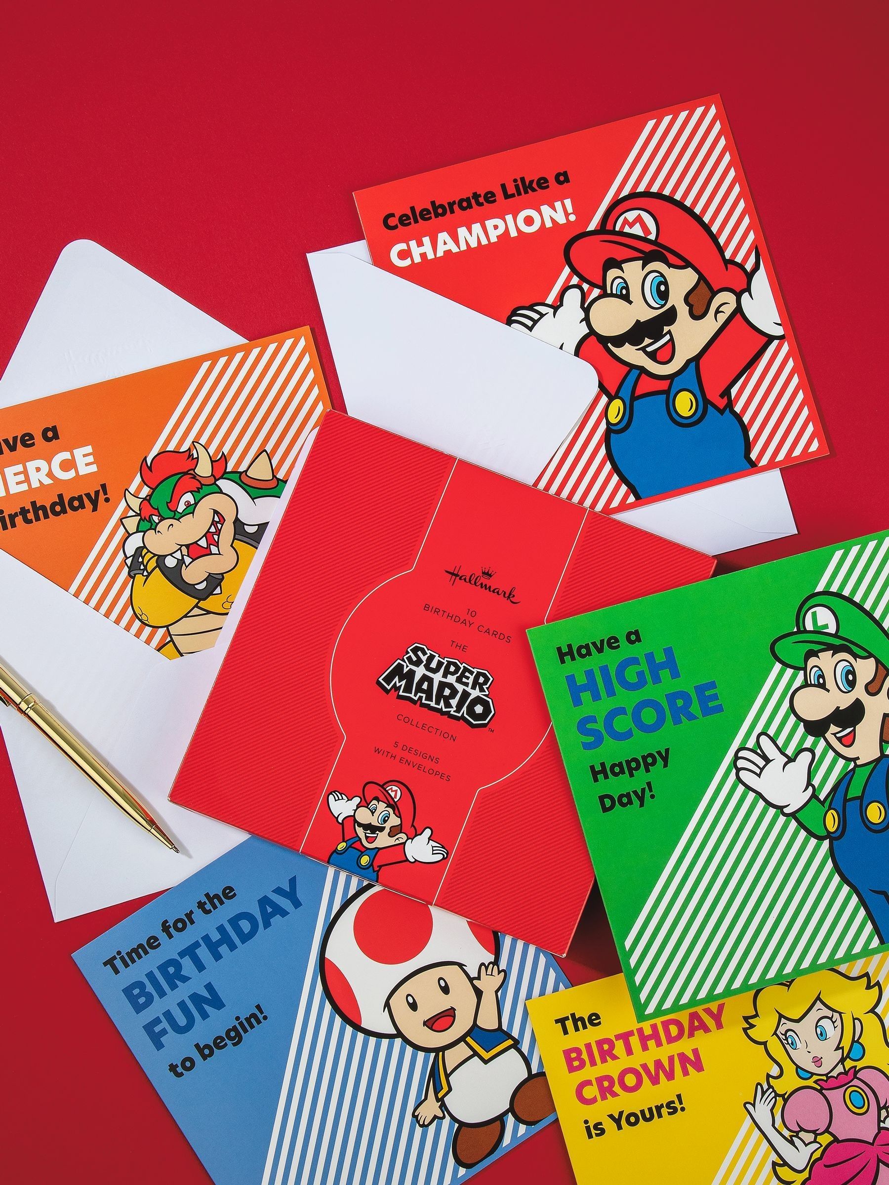 Hallmark Yellow/Peach/Green Birthday Cards Multipack - Pack Of 10 In 5 Super Mario Designs - Image 3