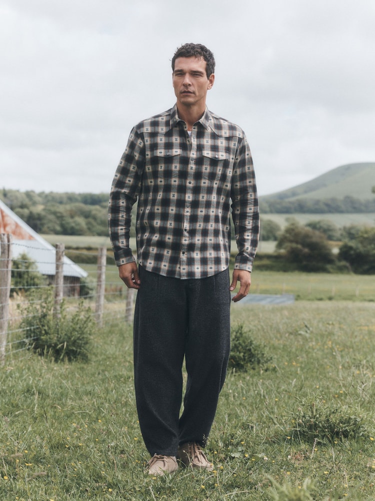 Ecru Brown Navajo Check Long Sleeve Shirt - Image 2 of 8 Ecru Brown Navajo Check Long Sleeve Shirt - Image 2 of 8