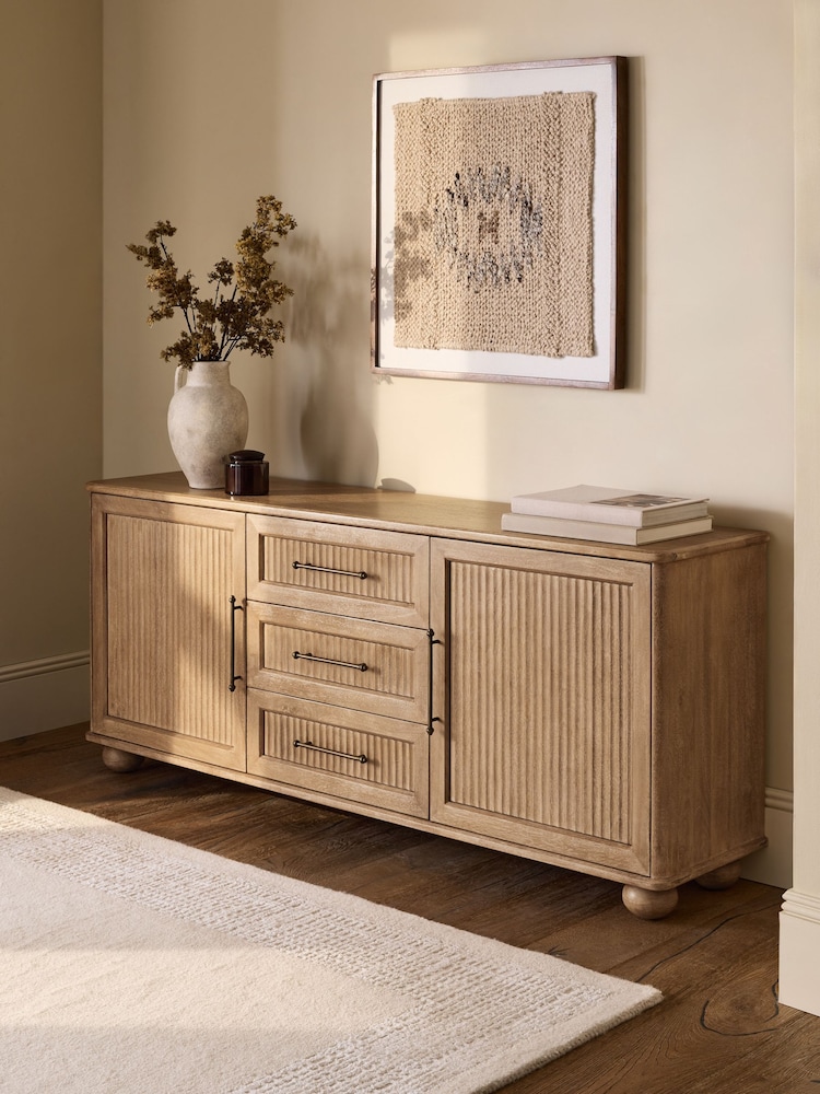 Mid Natural Bourton Solid Mango Wood Fluted Extra Large Sideboard - Image 1 of 10 Mid Natural Bourton Solid Mango Wood Fluted Extra Large Sideboard - Image 1 of 10