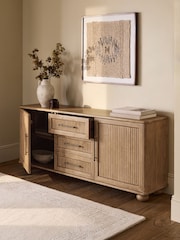 Mid Natural Bourton Solid Mango Wood Fluted Extra Large Sideboard - Image 4 of 10