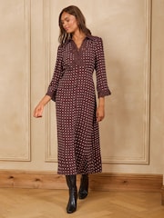 Love & Roses Lace Trim Collared Midi Dress - Obraz 3 z 4