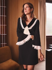 Love & Roses x Binky Monochrome  Lace Collared Tie Front Mini Shift Dress - Image 3 of 5