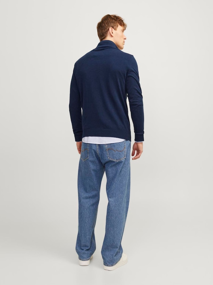 JACK & JONES Blue Half Zip High Neck Jumper - Image 2 of 5