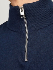 JACK & JONES Blue Half Zip High Neck Jumper - Image 4 of 5