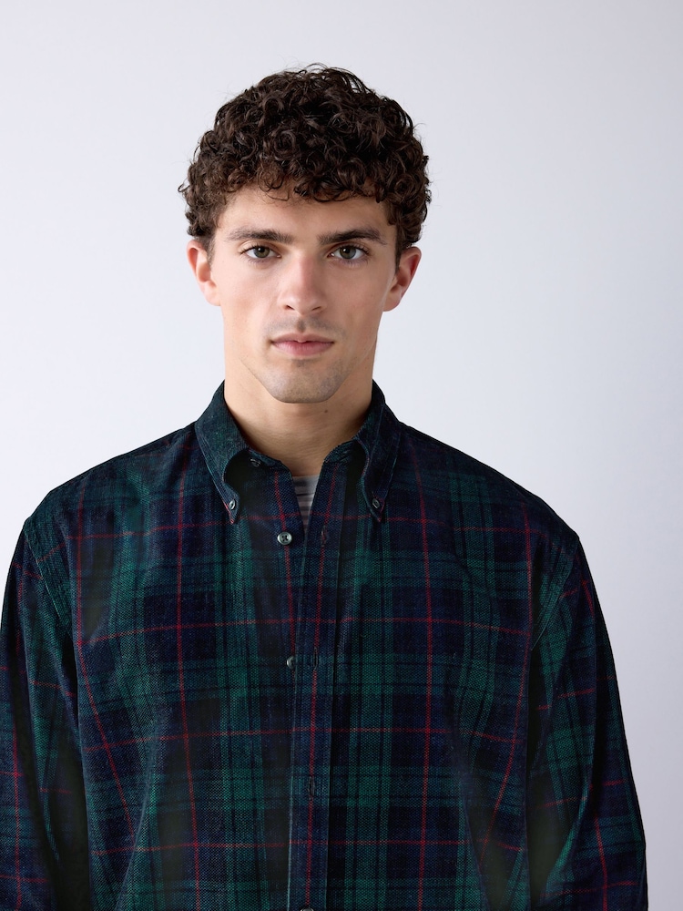 Dark Green Cord Tartan Check Long Sleeve Shirt - Image 1 of 7