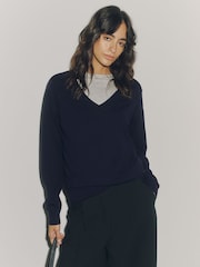 Neutral/Black Cotton Rich Soft Touch V-Neck Jumpers 3 Pack - Image 2 of 10