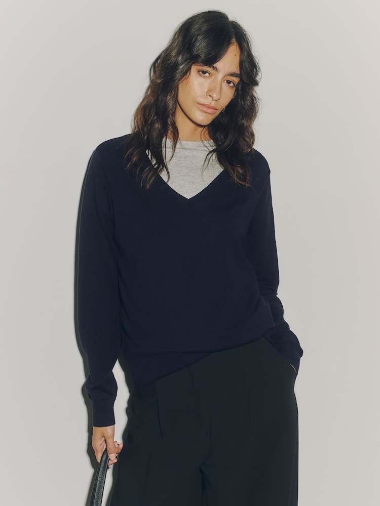 Neutral/Black Cotton Rich Soft Touch V-Neck Jumpers 3 Pack - Image 2 of 10