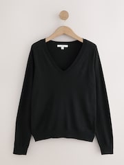 Neutral/Black Cotton Rich Soft Touch V-Neck Jumpers 3 Pack - Image 7 of 10