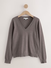 Neutral/Black Cotton Rich Soft Touch V-Neck Jumpers 3 Pack - Image 8 of 10
