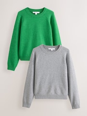 Green/Grey Supersoft Crew Neck Long Sleeve Jumpers 2 Pack - Image 1 of 9