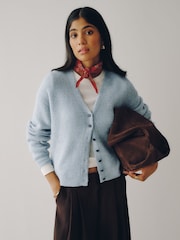 Light Blue/Chocolate Brown Long Sleeve V-Neck Rib Cardigan With Wool 2 Pack - Image 2 of 11