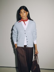 Light Blue/Chocolate Brown Long Sleeve V-Neck Rib Cardigan With Wool 2 Pack - Image 4 of 11