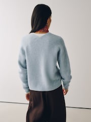 Light Blue/Chocolate Brown Long Sleeve V-Neck Rib Cardigan With Wool 2 Pack - Image 5 of 11