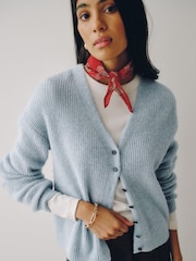 Light Blue/Chocolate Brown Long Sleeve V-Neck Rib Cardigan With Wool 2 Pack - Image 6 of 11