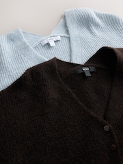 Light Blue/Chocolate Brown Long Sleeve V-Neck Rib Cardigan With Wool 2 Pack - Image 9 of 11