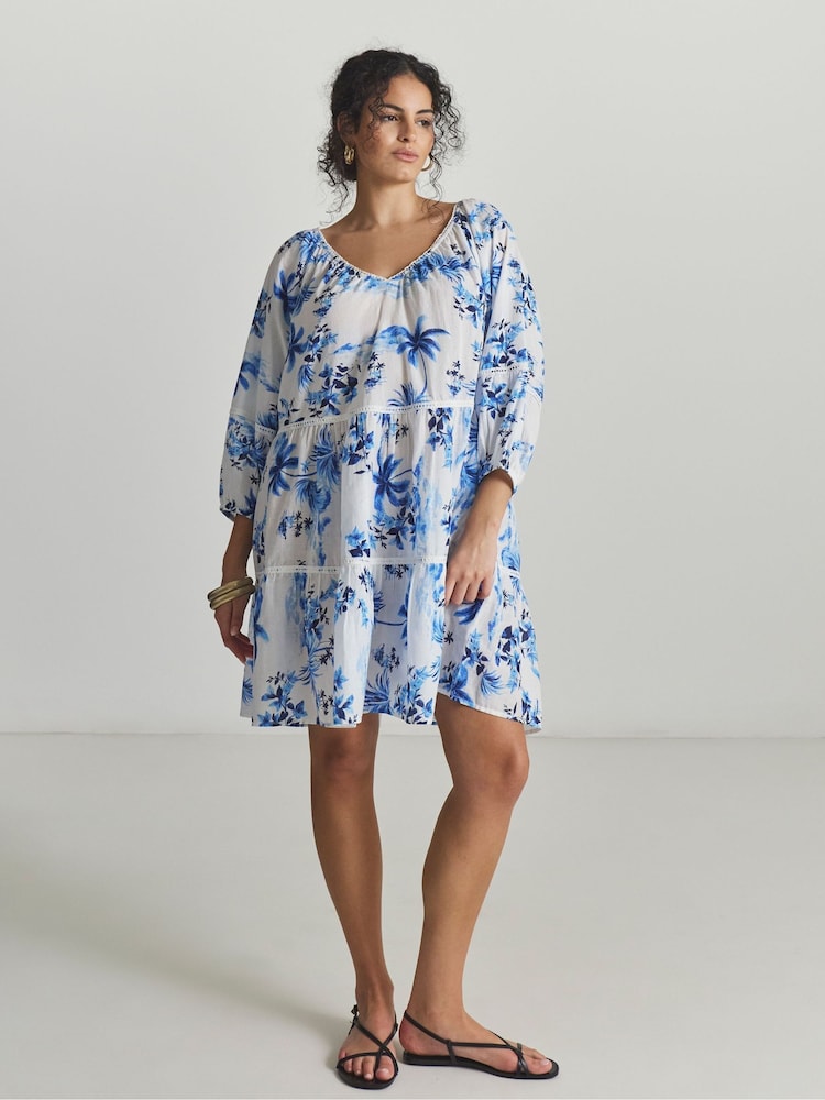 Figleaves Blue Lisbon Tiered Mini Beach Dress - Image 1 of 4