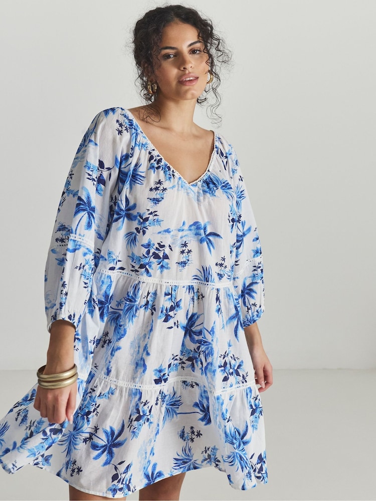 Figleaves Blue Lisbon Tiered Mini Beach Dress - Image 2 of 4