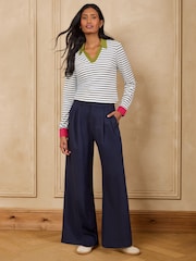 Love & Roses White Stripe Ribbed Long Sleeve Collared Top - Image 3 of 5