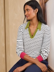 Love & Roses White Stripe Ribbed Long Sleeve Collared Top - Image 4 of 5