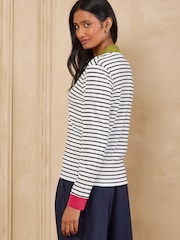 Love & Roses White Stripe Ribbed Long Sleeve Collared Top - Image 5 of 5