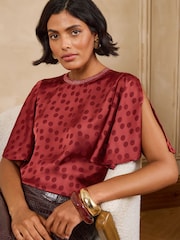 Love & Roses Red Jacquard Spot Satin Top - Image 1 of 5