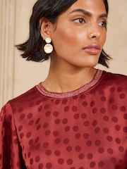 Love & Roses Red Jacquard Spot Satin Top - Image 2 of 5