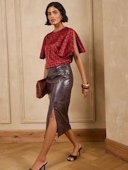 Love & Roses Red Jacquard Spot Satin Top - Image 3 of 5