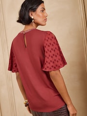 Love & Roses Red Jacquard Spot Satin Top - Image 5 of 5