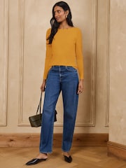 Love & Roses Yellow Scallop Boat Neck Long Sleeve Top - Image 3 of 4