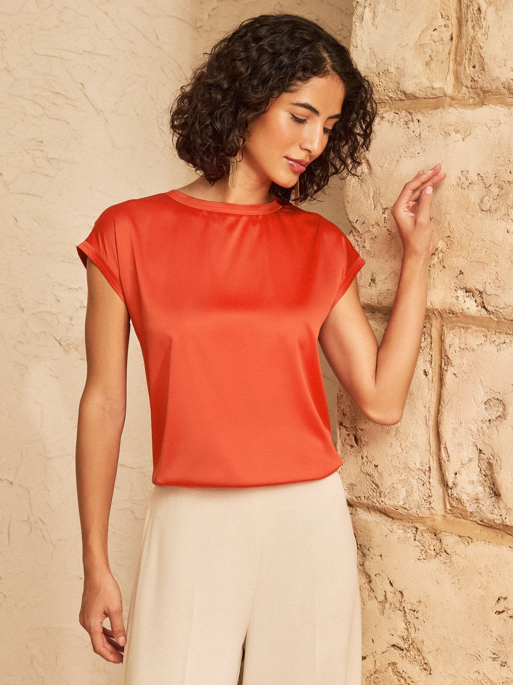Buy Love & Roses Orange Satin Front Jersey T-Shirt from Next South