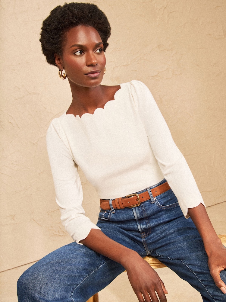 Love & Roses Ivory 3/4 Sleeve Boat Neck Jersey Top - Image 1 of 4