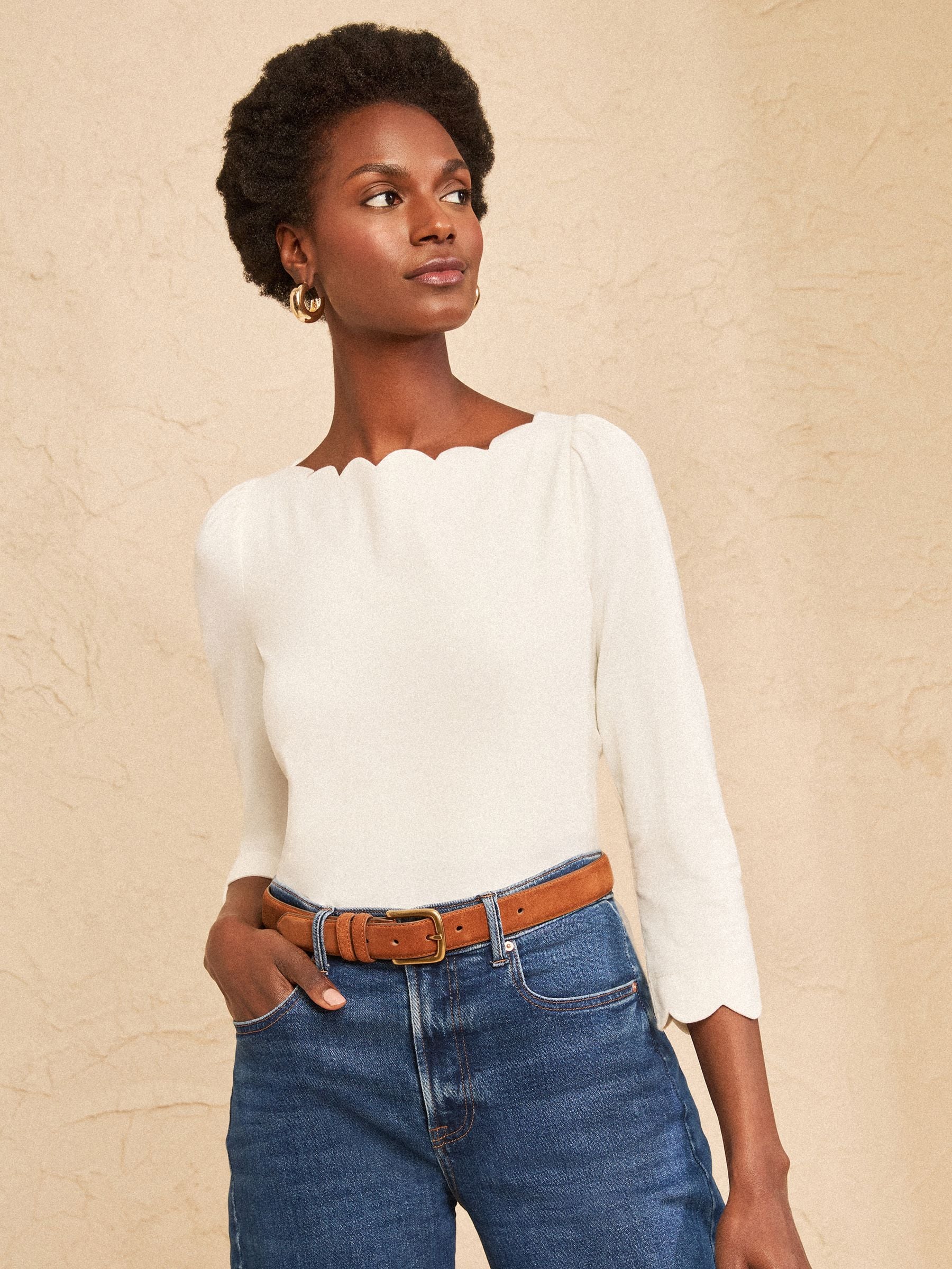 Buy Love & Roses Ivory Boat Neck 3/4 Sleeve Jersey Top from Next USA