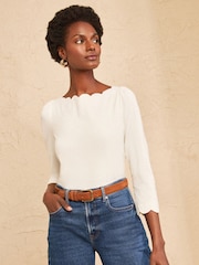 Love & Roses Ivory 3/4 Sleeve Boat Neck Jersey Top - Image 2 of 4