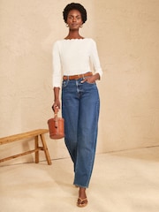 Love & Roses Ivory 3/4 Sleeve Boat Neck Jersey Top - Image 3 of 4