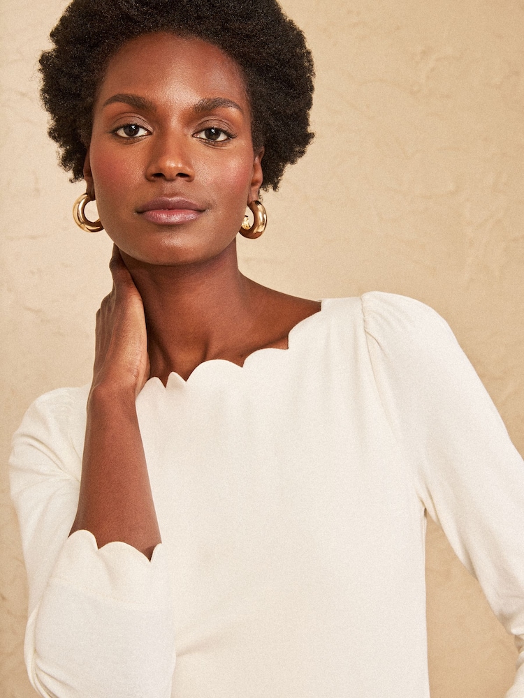 Love & Roses Ivory 3/4 Sleeve Boat Neck Jersey Top - Image 4 of 4